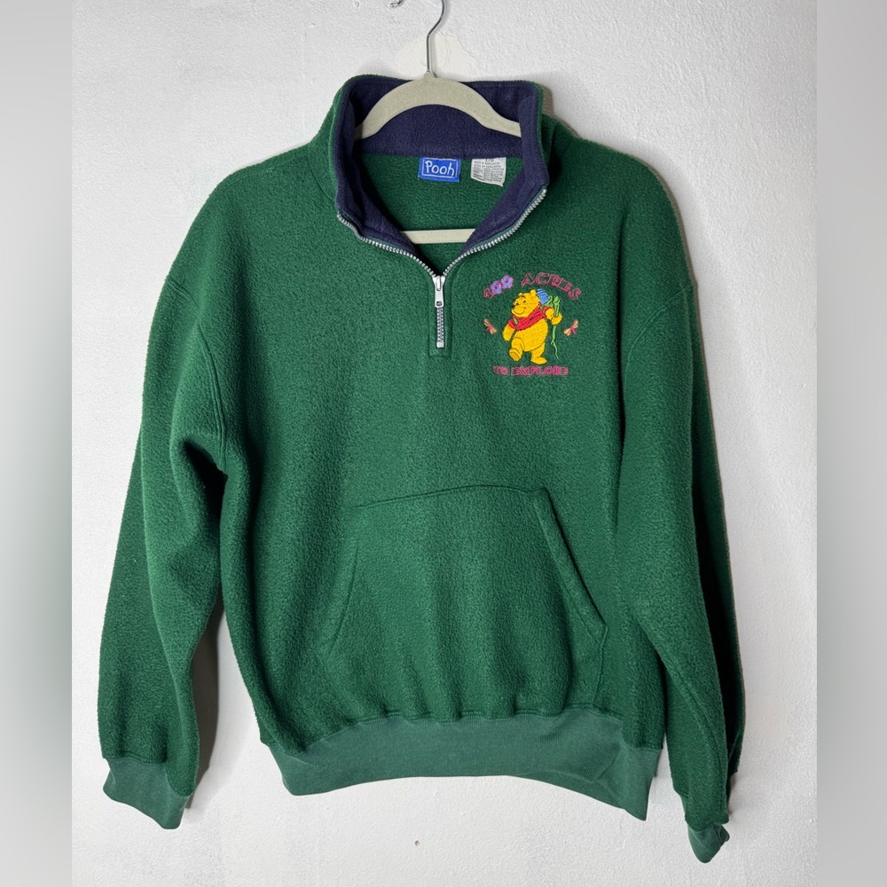 90s vintage Pooh pullover fleece zip 100 acres